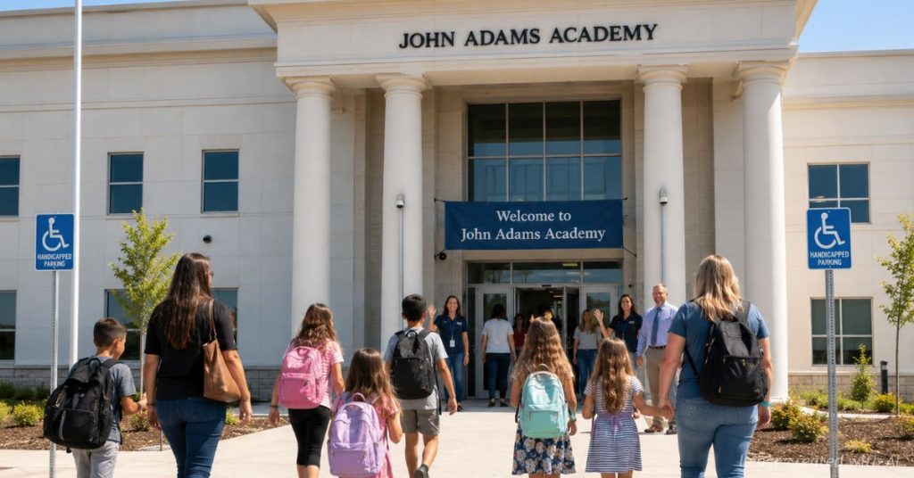 Families arrive for the opening of John Adams Academy in Sterling Ranch.