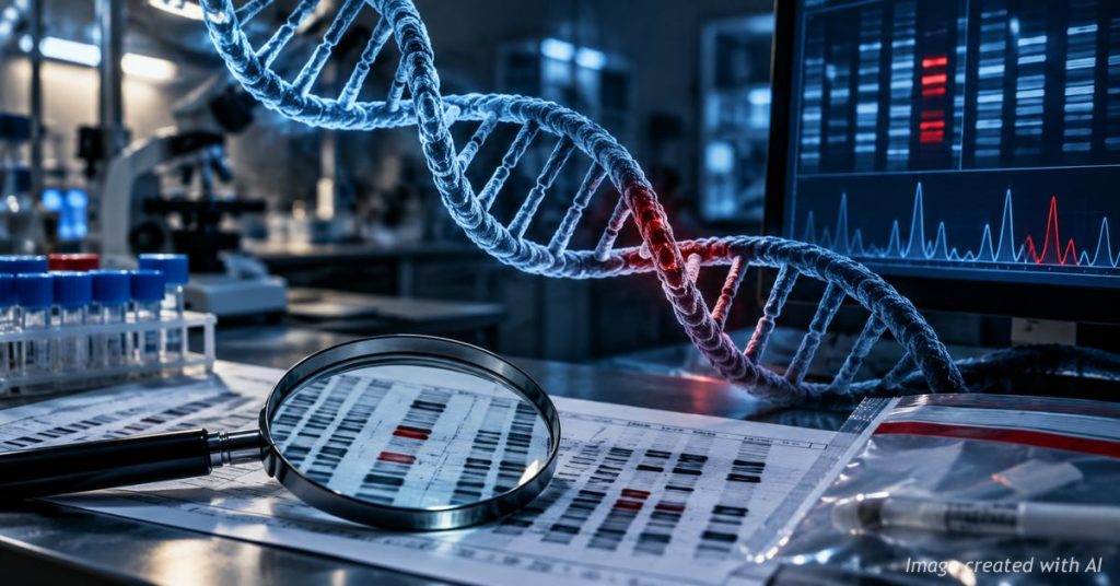 DNA strand and forensic laboratory evidence symbolize misconduct in the Colorado CBI DNA scandal.
