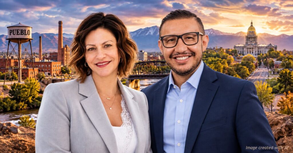 Republican Dana Charles and Democrat Aaron Gutierrez, candidates for Colorado Senate District 3 in Pueblo.