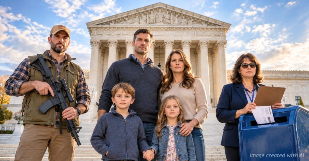 Family, gun owner and election worker stand before the U.S. Supreme Court representing major constitutional cases.