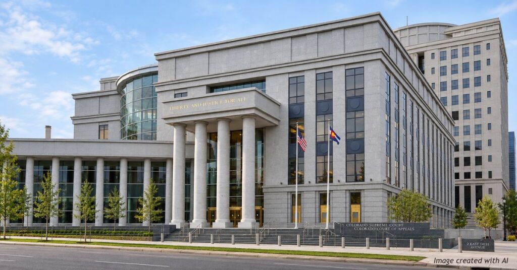 Ralph L. Carr Colorado Judicial Center in Denver, home of the Colorado Supreme Court at the center of the Gregory case