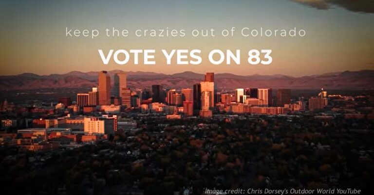 Denver skyline with Vote Yes on 83 message from a Dorsey Pictures Colorado hunting and fishing campaign ad