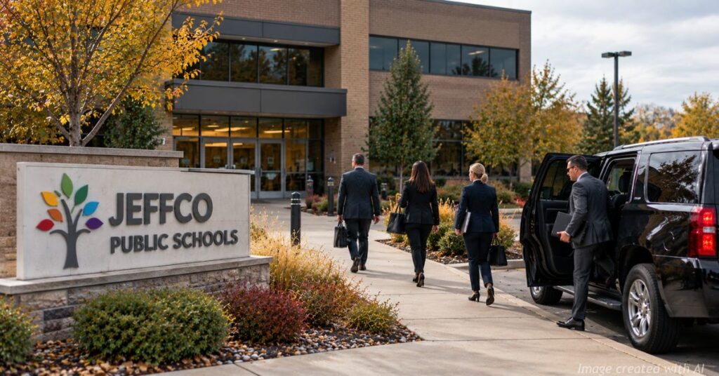 Federal investigators depicted arriving at Jeffco Public Schools headquarters as part of a federal investigation.
