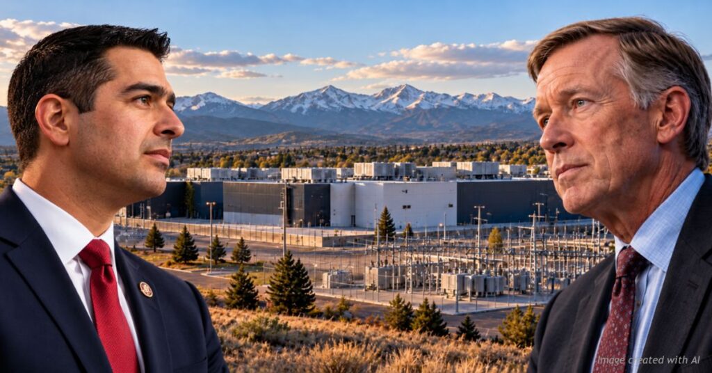 Gabe Evans and John Hickenlooper face off over a federal bill addressing data center electricity costs.
